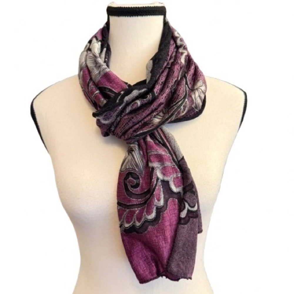 Reversible Purple & Black Floral Scarf – 14” x 60” Lightweight Day to Night
